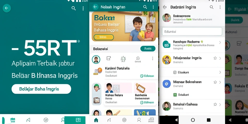 Tampilan antarmuka aplikasi 55RT untuk belajar bahasa Inggris.