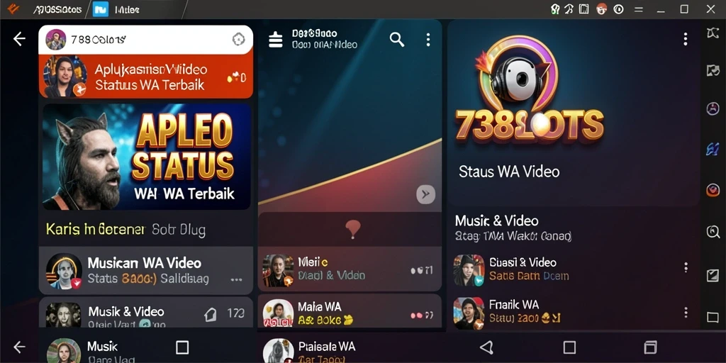 Antarmuka aplikasi 738SLOTS untuk video status WA yang menarik.